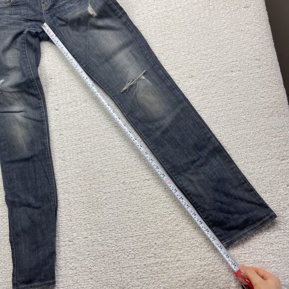 Y2K GUESS Jeans Sz 24 Distressed Low Rise STARLET Skinny Leg Dark Blue - Picture 12 of 15